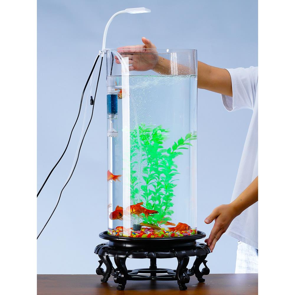 圆形鱼缸客厅桌面小金鱼鱼缸与轻型超长水生植物鱼缸圆柱形鱼缸玻