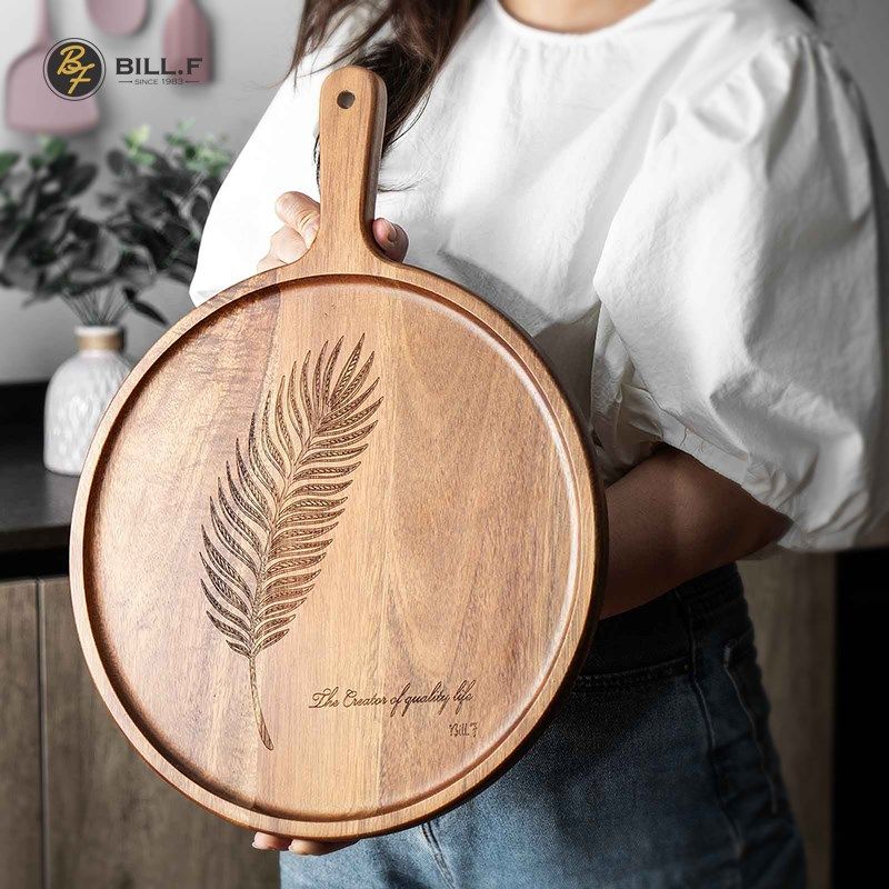 Bill.F相思木牛排餐盘实木家用木盘圆形食物盘西餐盘披萨托盘大号,餐饮具,餐用托盘,淘宝优惠券,粉丝福利购,淘宝优惠卷