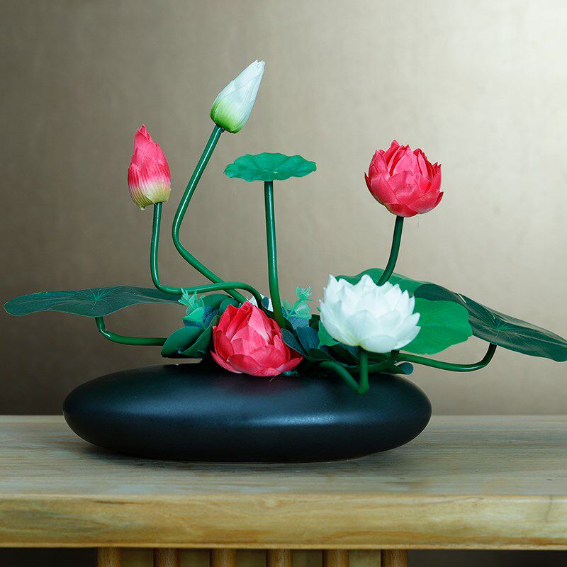 仿真荷花莲花花艺套装家居客厅电视柜茶几绢花假花装饰品摆设花