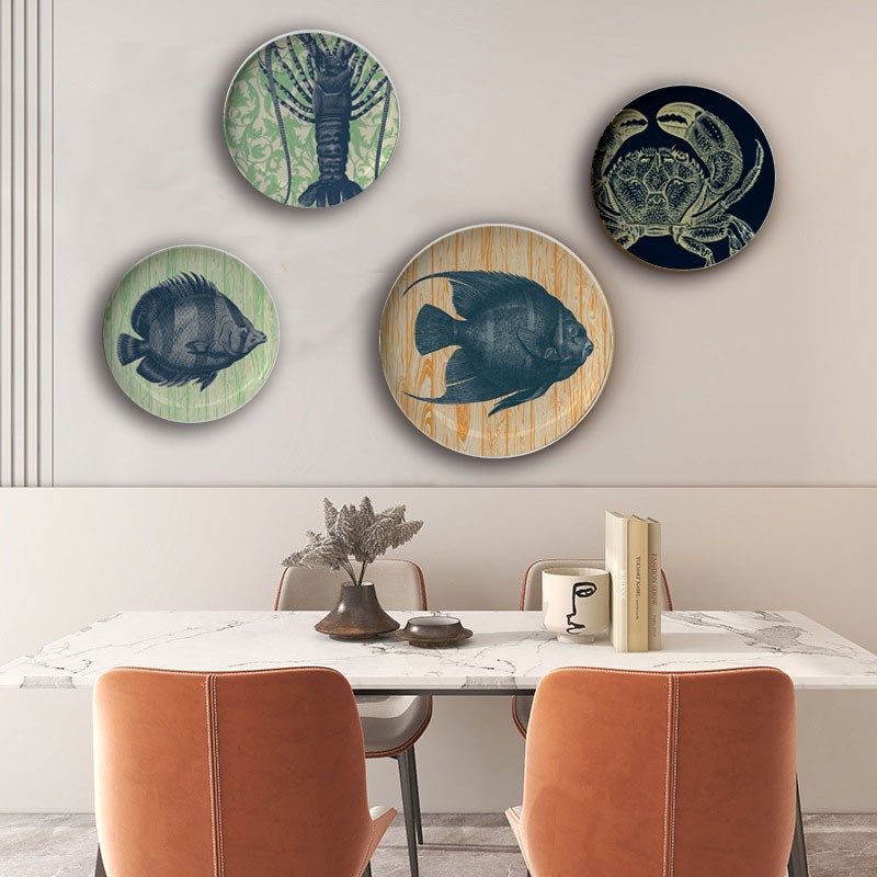Evgenii海底生物装饰陶瓷盘深海鱼螃蟹章鱼碟子圆形家用摆件挂盘,家居饰品,装饰坐盘/挂盘,淘宝优惠券,粉丝福利购,淘宝优惠卷