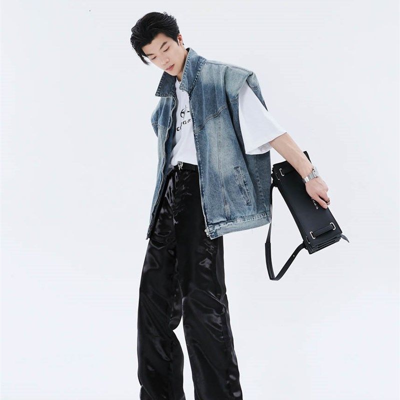 71T小众廓形垫肩牛仔马甲无袖夏季宽松设计感高级复古水洗外套男,男装,夹克,淘宝优惠券,粉丝福利购,淘宝优惠卷