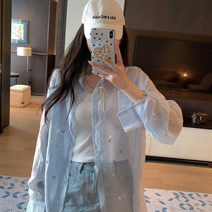 庄大泥 蝶舞幻境奶蓝色薄款衬衫高级感轻薄凉快女春夏外套