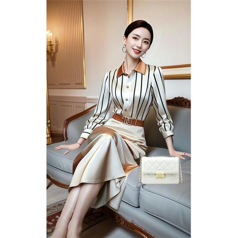 高级感超好看气质女神范套装女装秋季正式场合收腰条纹裙子两件套,女装/女士精品,时尚套装,淘宝优惠券,粉丝福利购,淘宝优惠卷