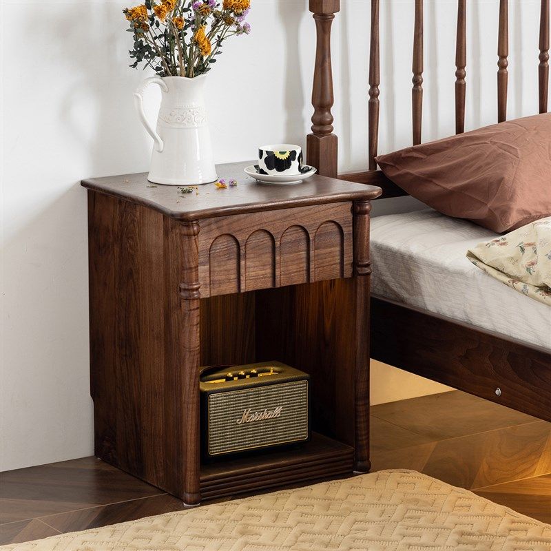 物应复古实木床头柜卧室北欧黑胡桃木收纳储物柜置物柜中古床边柜,住宅家具,床头柜,淘宝优惠券,粉丝福利购,淘宝优惠卷