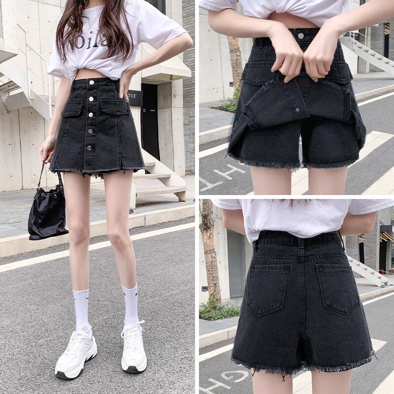 高腰显瘦牛仔短裙女裙裤冬季春秋2024年新款宽松短裤a字半身裙子