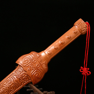 肥城桃木剑轩辕剑武术剑木雕整料一体无拼接结实挂件