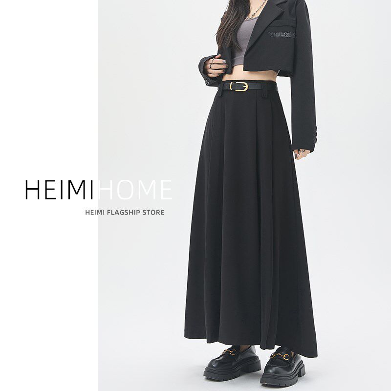 灰色西装半身裙女春夏秋高腰垂坠感中长款百褶裙遮胯显瘦a字长裙