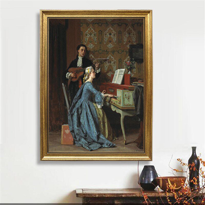 竖版欧式人物油画 音乐教室装饰画 可订做有框实木画 玄关艺术挂