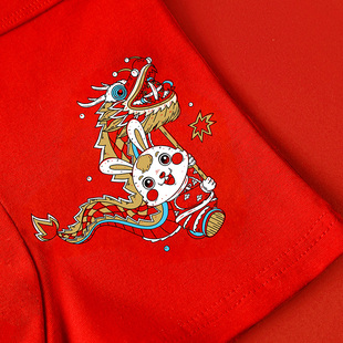 儿童红色内裤男童本命年纯棉中大童男孩12岁兔年大红色平角四角裤