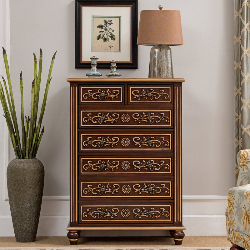 美式实木抽屉玄关入户斗柜组合彩绘卧室间厅收纳柜田园落地储物柜