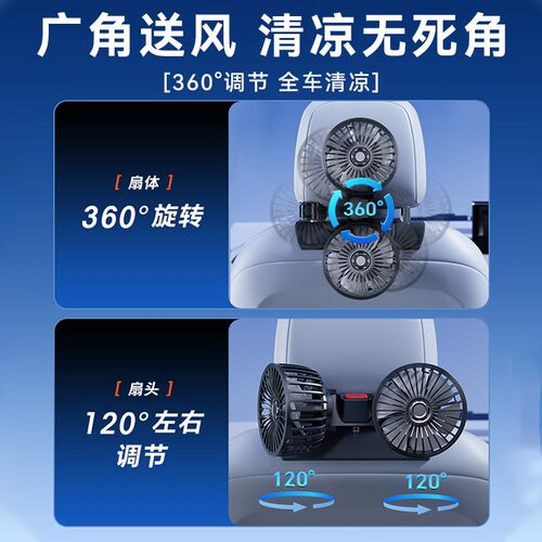 车载电风扇后排专用汽车用usb双头小风扇12v24v大货车内强力制冷