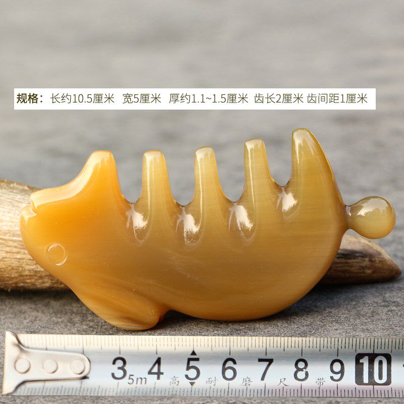 手工牛角按摩梳粗大齿宽齿护理清洁头皮按摩便携头疗梳子长10CM