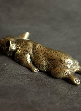 实心纯铜柯基犬摆件古玩茶宠办公桌面居家客厅饰品工艺品手把玩件