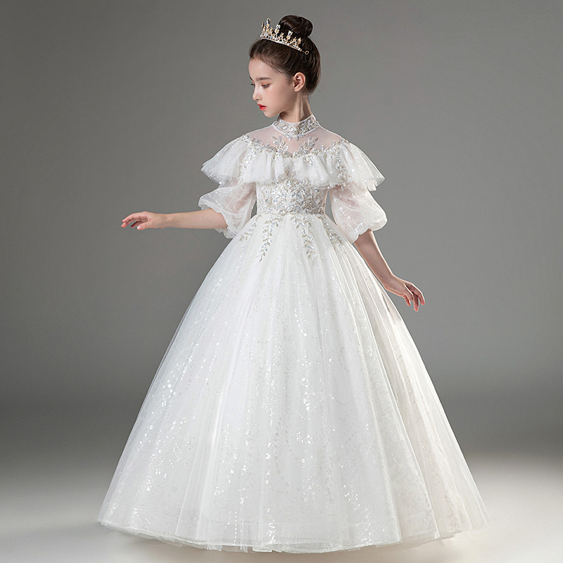 儿童礼服公主裙生日小女孩主持人花童婚纱秋冬白色女童钢琴演出服,童装/婴儿装/亲子装,儿童礼服,淘宝优惠券,粉丝福利购,淘宝优惠卷