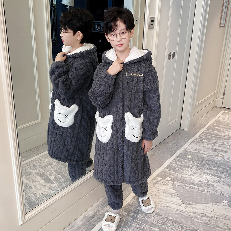 儿童睡衣珊瑚绒秋冬季法兰绒男童孩加厚款保暖白熊睡袍家居服套装,童装/婴儿装/亲子装,家居服套装,淘宝优惠券,粉丝福利购,淘宝优惠卷