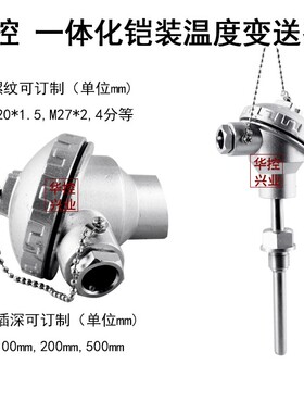 铠装热电阻温度传感器K型热电偶TJ WRNK1301螺纹式温度变送器管道