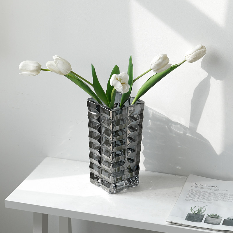 复古浮雕水晶玻璃透明花瓶北欧轻奢水培插花鲜花客厅餐桌高档摆件,家居饰品,花瓶,淘宝优惠券,粉丝福利购,淘宝优惠卷