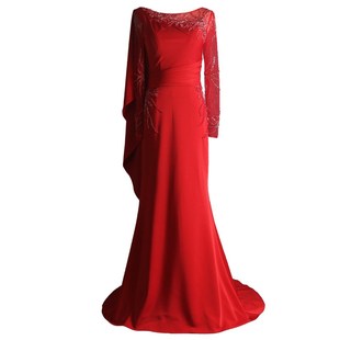 新款晚礼服长袖优雅简约显瘦气质轻奢长裙主持人年会聚会礼服裙