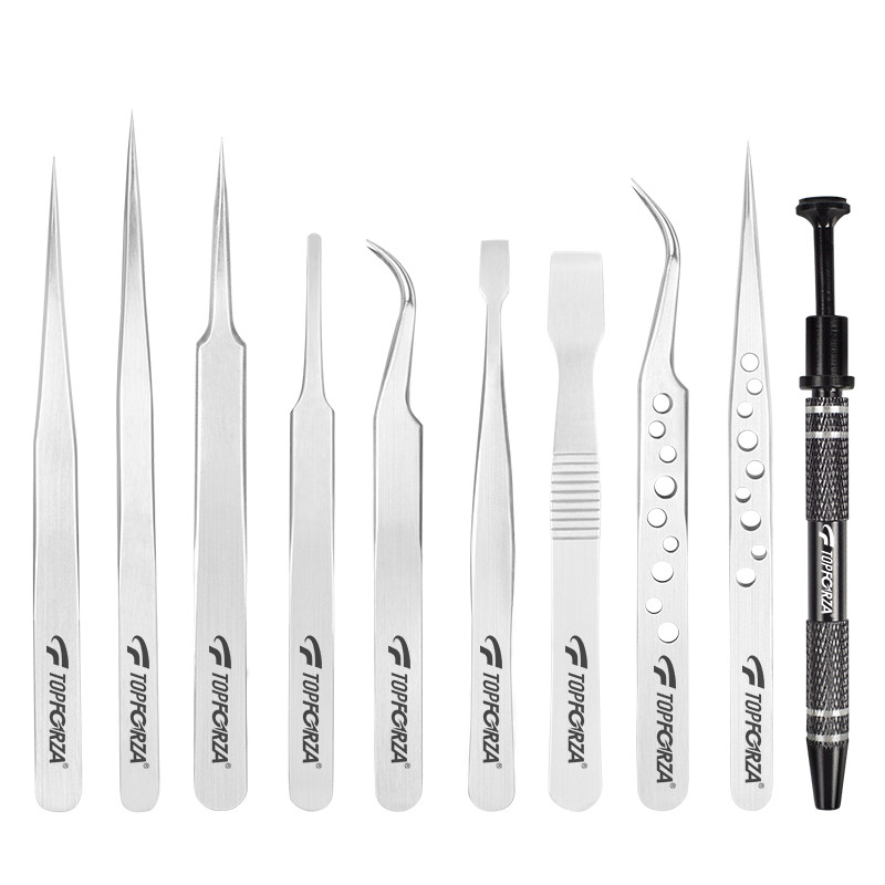 拓伏锐不锈钢镊子套装尖头弯头扁头平头专业精密镊子组撬片10件套,五金/工具,其它夹持类工具,淘宝优惠券,粉丝福利购,淘宝优惠卷