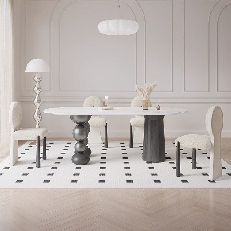 奶油风餐桌大理石长方形饭桌餐厅岩板实木餐桌椅子组合,住宅家具,岩板餐桌,淘宝优惠券,粉丝福利购,淘宝优惠卷