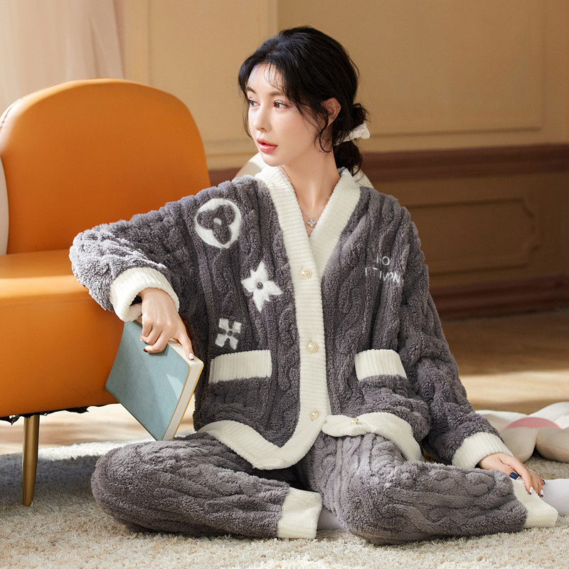新款珊瑚绒睡衣女冬季加厚加绒法兰绒大码开衫保暖秋冬家居服套装,女士内衣/男士内衣/家居服,睡衣/家居服套装,淘宝优惠券,粉丝福利购,淘宝优惠卷
