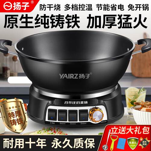 扬子铸铁电热锅家用电炒锅不粘锅蒸煮一体锅电火锅煮锅宿舍锅