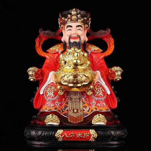 新款树脂红衣财神爷神像聚宝盆文财神爷招财家用店铺公司开业摆件