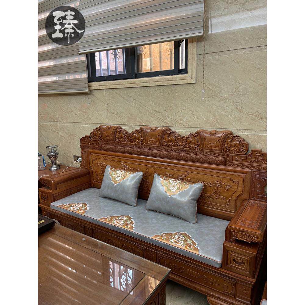 中式红木沙发真皮坐垫双面可用客厅实木椅子坐垫罗汉床防滑防水定