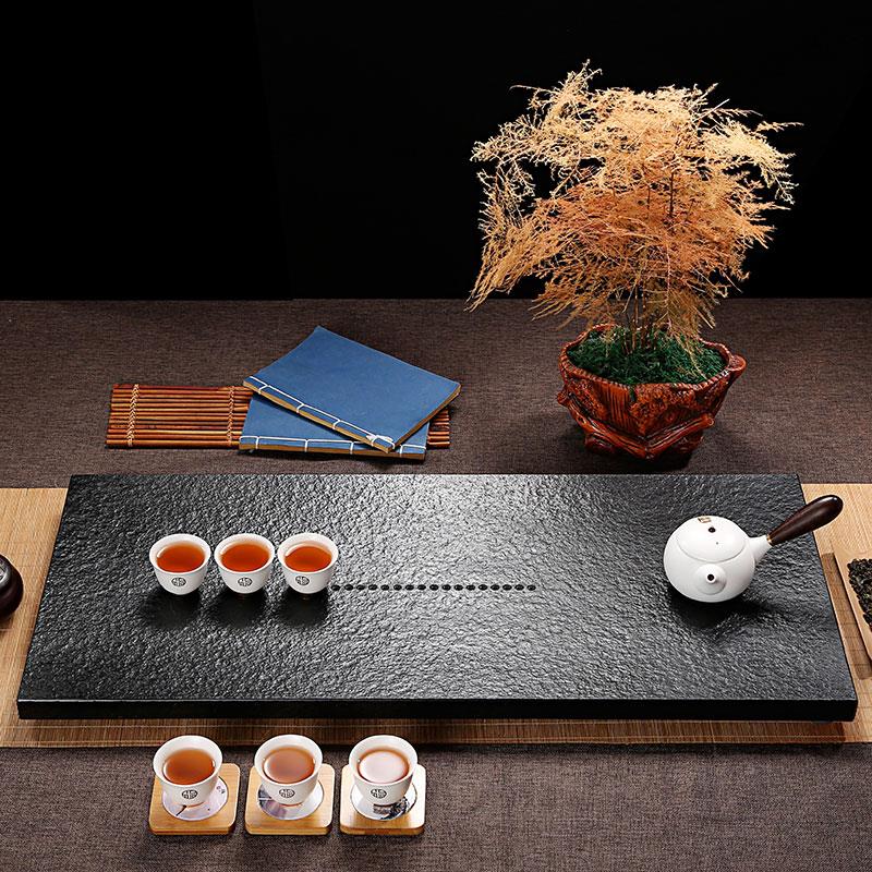 天然乌金石茶盘简约石材茶具套组整块家用大小号黑金石头茶海茶台