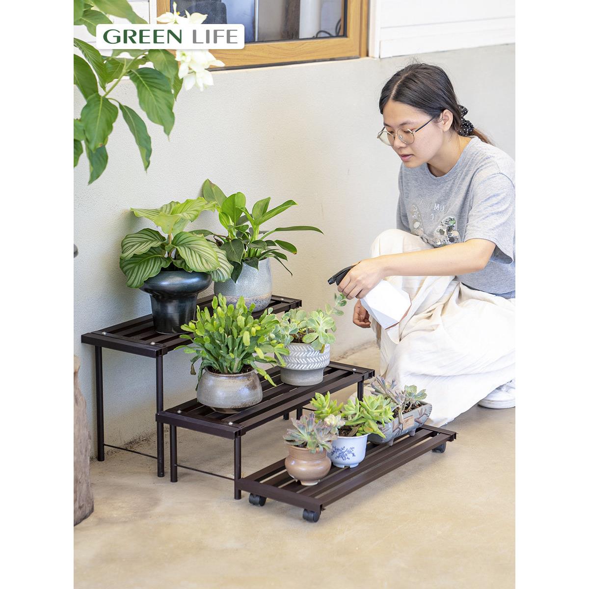 室外庭院绿色植物铝合金花架阳台室外台阶多肉架带轮子可移动存储