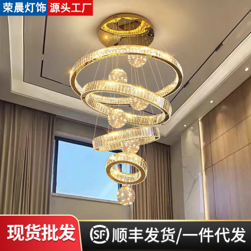 复式楼挑空客厅吊灯意式极简