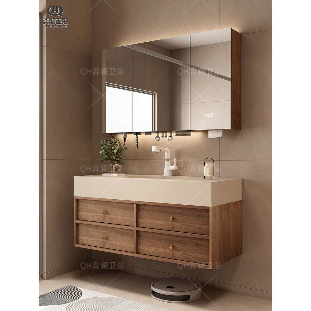 中古风岩板热弯一体盆浴室柜组合卫生间洗漱台洗手池洗脸池盆柜