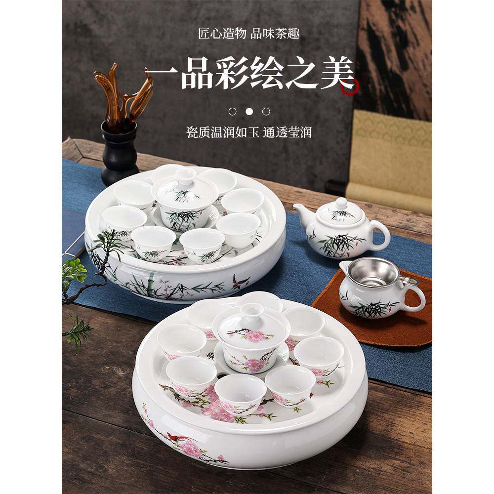 中国风简约家用高温10寸陶瓷茶盘圆茶桌功夫茶具干茶碟