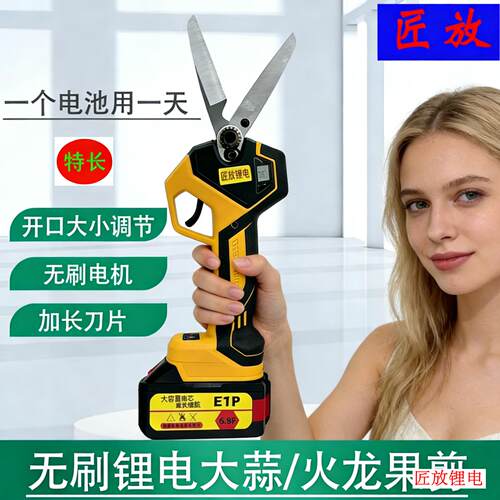 匠放电动剪刀锂电充电专用大蒜剪花椒火龙果剪刀无刷加长刀片剪