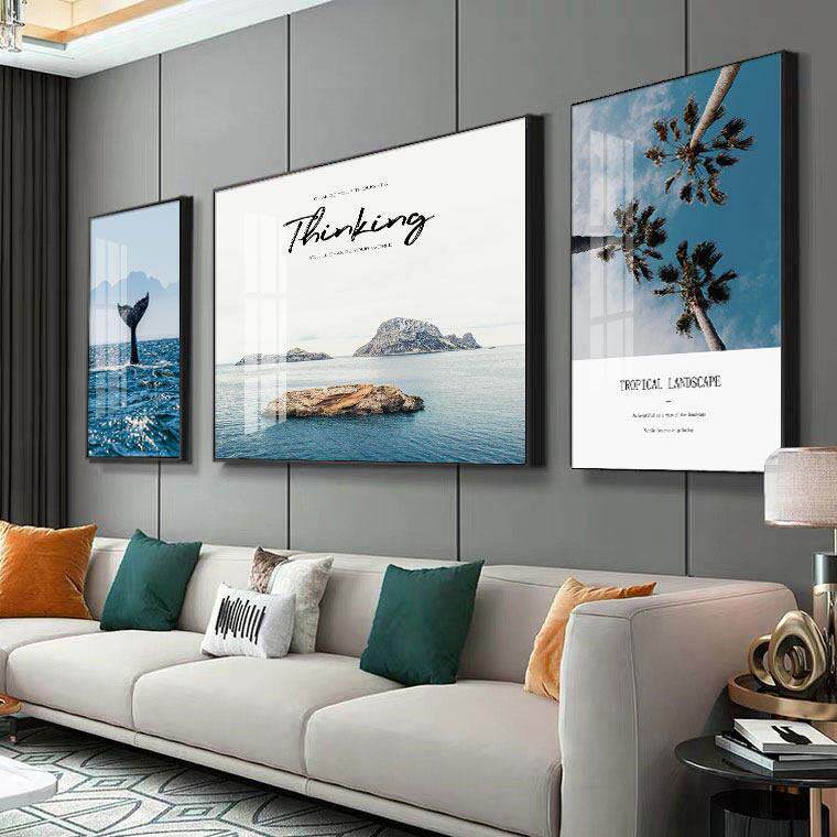 现代装饰画客厅海景壁画沙发背景墙晶瓷镶钻三联画办公室轻奢挂画