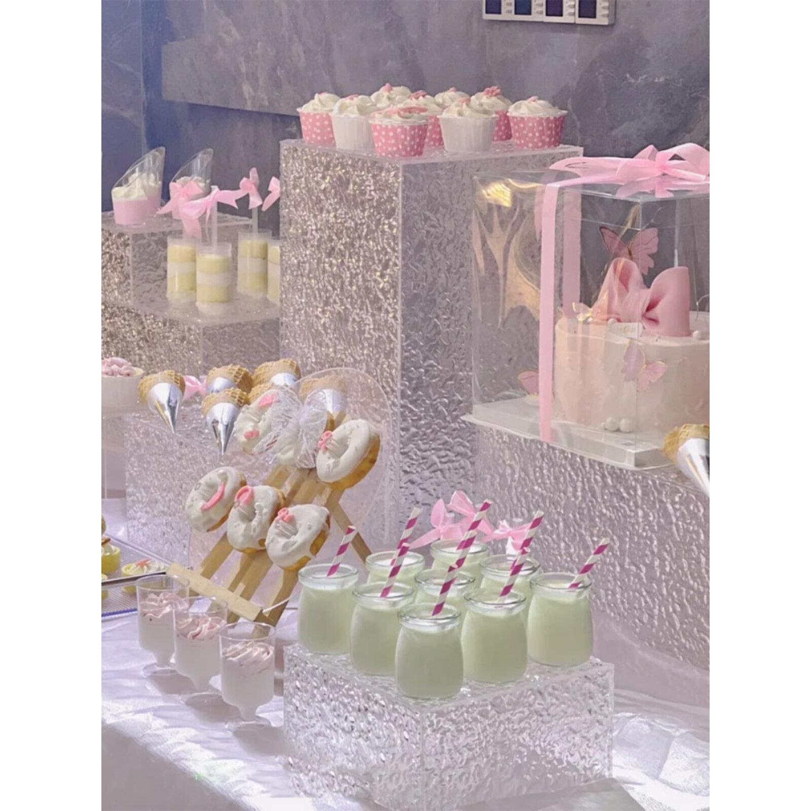 亚克力水波纹甜品桌展示架桌蛋糕架生日甜品托盘婚礼装饰饰品