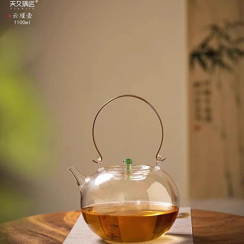 天久璃匠大容量围炉电陶炉煮茶壶提梁云瑾壶高硼硅玻璃明火烧水壶