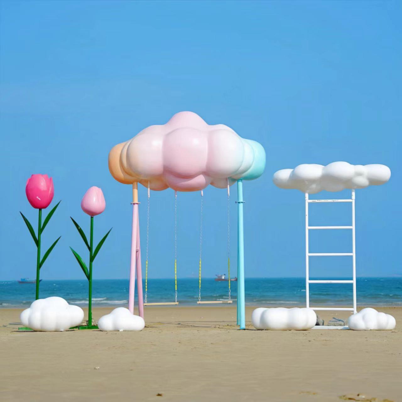 云朵秋千风景区海边拍照装饰摆饰不锈钢彷真云朵座椅网红道具