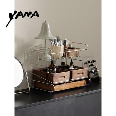 YANA亚纳桌面上小型化妆品收纳层架不锈钢三层多层护肤品整理置物