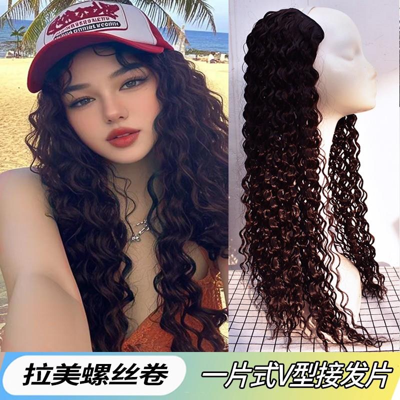 拉美卷假发女一片式羊毛卷泡面头欧美长款v型螺丝卷玉米烫补发片