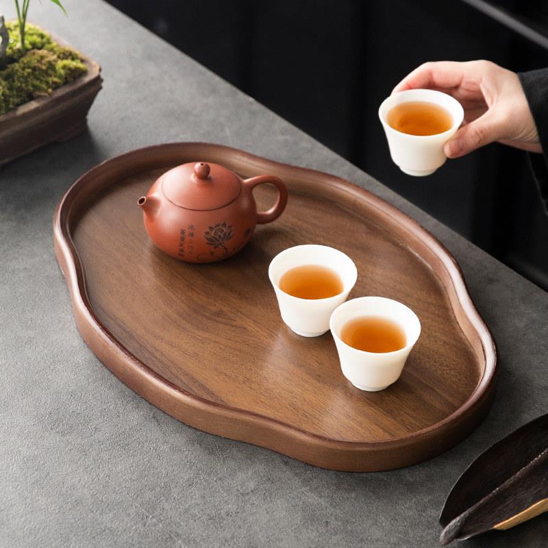 年轻人的茶盘胡桃色托盘中式创意竹木如意形点心干果展示家用茶馆
