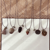 手作复古长款 植物干果项链 小橡果莲蓬落叶松毛衣链吊坠 创意配饰