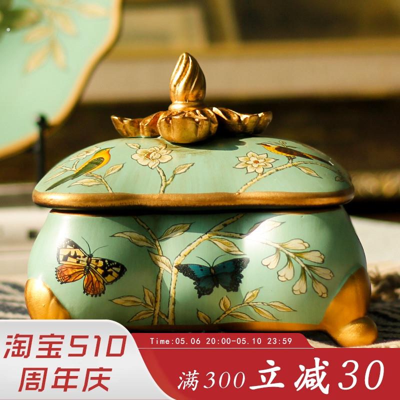 美式陶瓷首饰盒装饰摆饰欧式覆古创意化妆台项炼收纳盒中式饰品盒