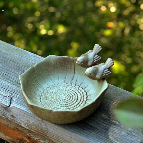 欧式复古陶瓷喂鸟喂食器户外落地小鸟喝水食盆防打翻