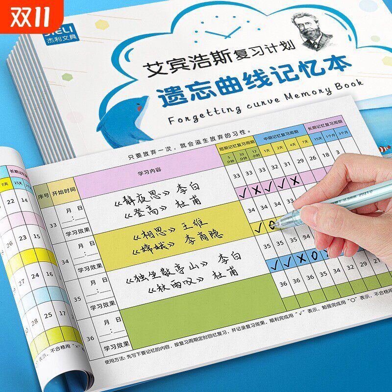 艾宾浩斯复习计划表遗忘曲线记忆本考研英语单词笔记本计划本子学生记忆笔记表格本单词本活页记录学习封面