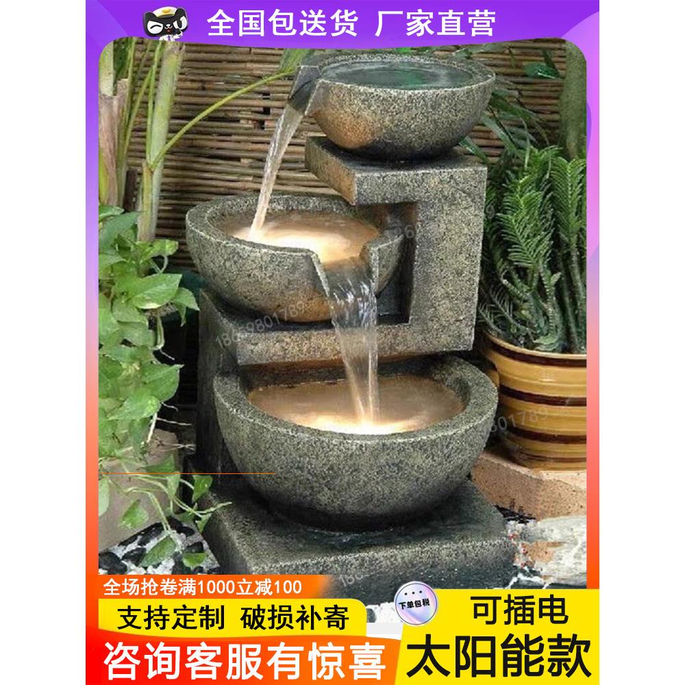 2025新款太阳能不插电循环流水中式软装庭院装饰摆件花园景观陶罐图片