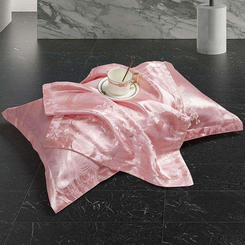 轻奢丝绸枕套粉色提花长方形家居床品套装-2
