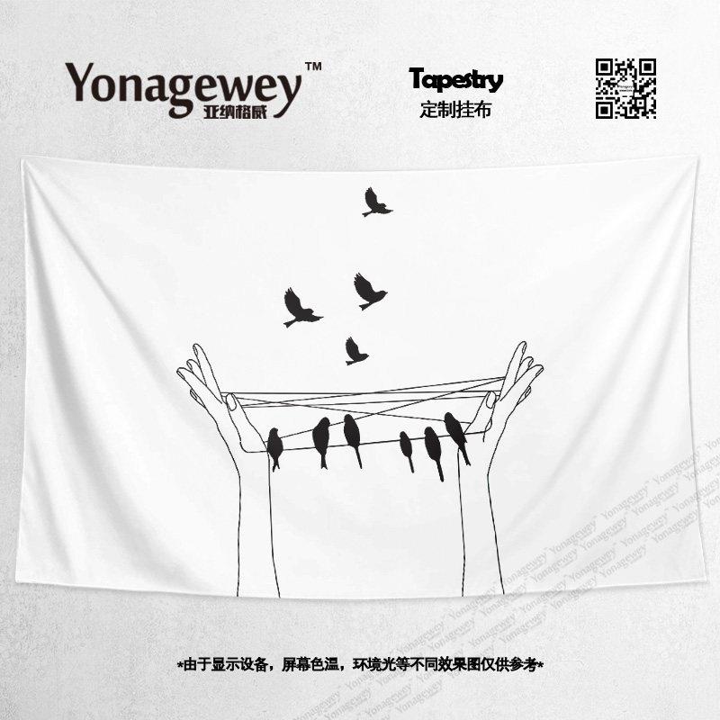 极简黑白线条手势比心宿舍卧室床头侧墙壁装饰背景布海报挂布挂毯