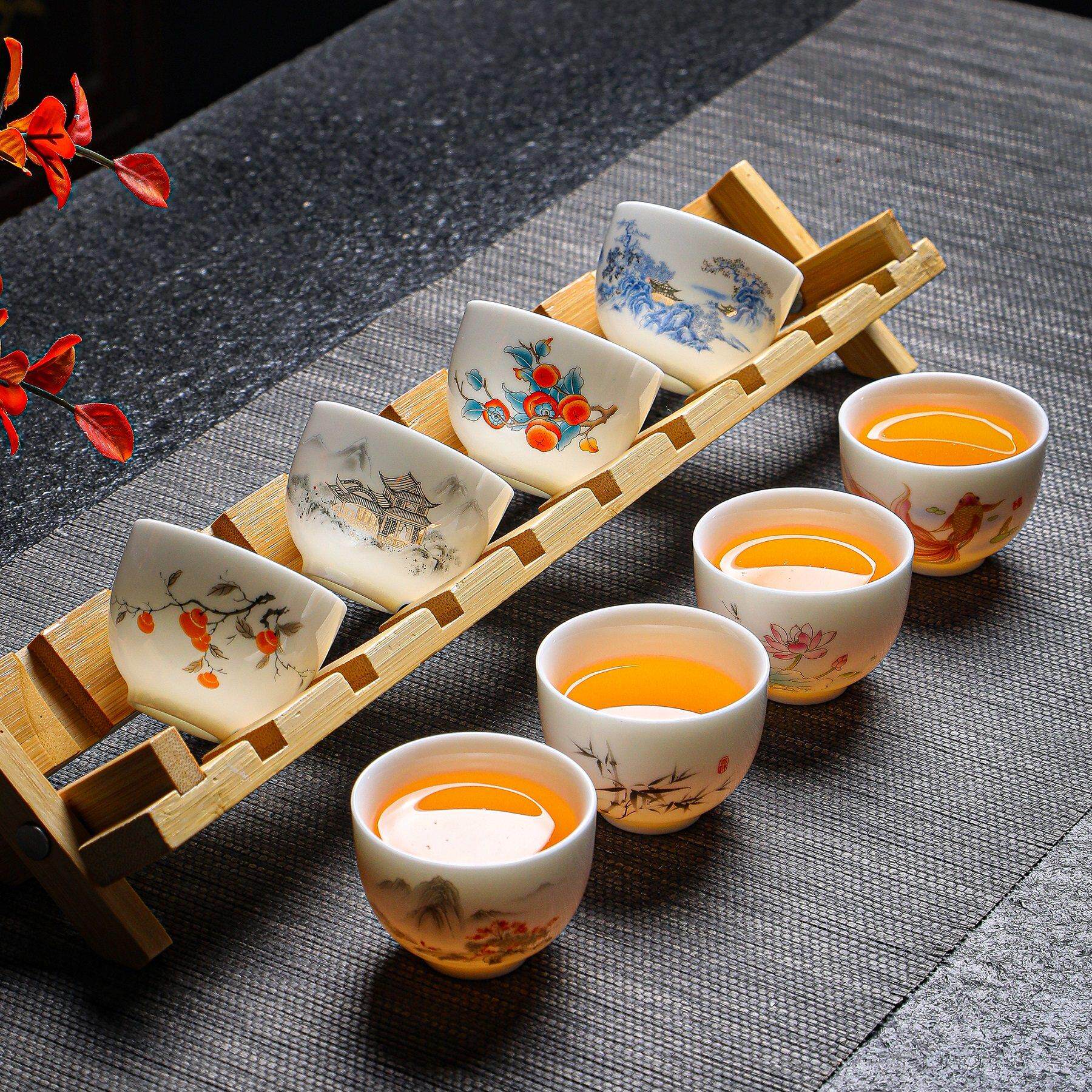 羊脂玉白瓷功夫茶杯家用办公客厅会客喝茶品茗杯陶瓷茶具杯子套装