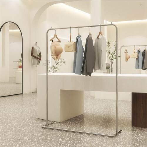 新款服装店展示架童装落地式挂衣架不锈钢拉丝银色女装陈列货架